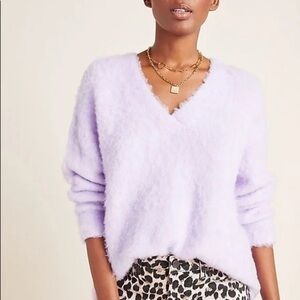 Anthropologie Simone Oversized Alpaca Wool V-Neck Sweater - Lilac Purple - Small
